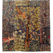 秋の森の動物の群れ、キジ、茶色のフローラ シャワーカーテン (正面)