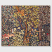 秋の森の動物の群れ、キジ、茶色のフローラ ラッピングペーパー (フラット)