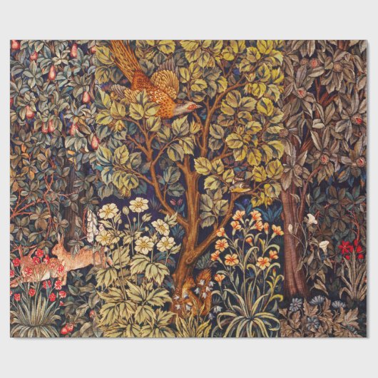 秋の森の動物の群れ、キジ、茶色のフローラ ラッピングペーパー (フラット)