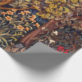 秋の森の動物の群れ、キジ、茶色のフローラ ラッピングペーパー (角)