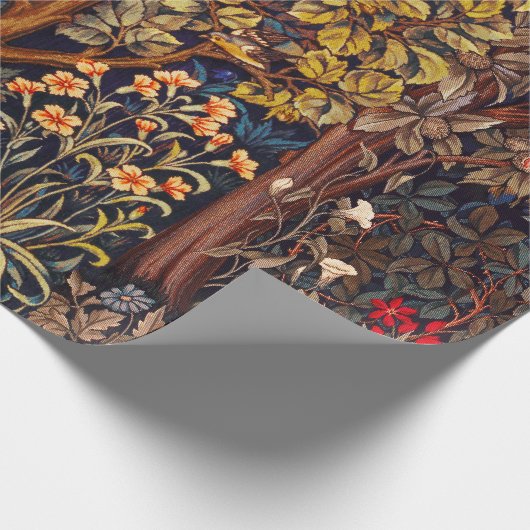 秋の森の動物の群れ、キジ、茶色のフローラ ラッピングペーパー (角)