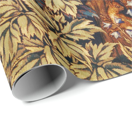 秋の森の動物の群れ、キジ、茶色のフローラ ラッピングペーパー (ロールコーナー)