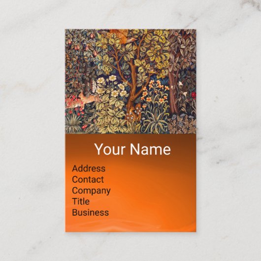 秋の森の動物の群れ、キジ、茶色のフローラ 名刺 (正面)