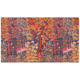 秋の森の動物の群れ、キジ、赤いフローラ テーブルクロス