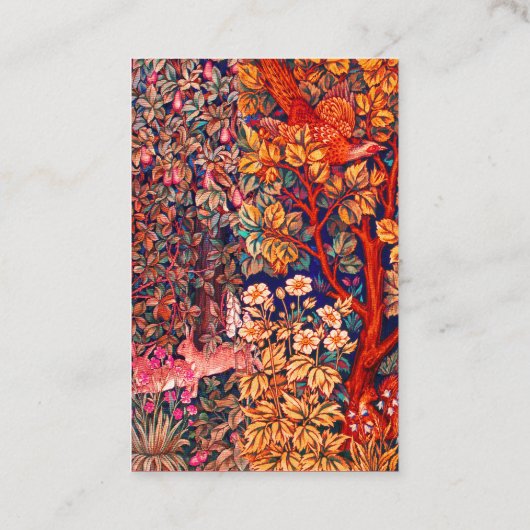 秋の森の動物の群れ、キジ、赤いフローラ 名刺 (裏面)