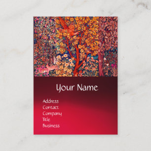 秋の森の動物の群れ、キジ、赤いフローラ 名刺