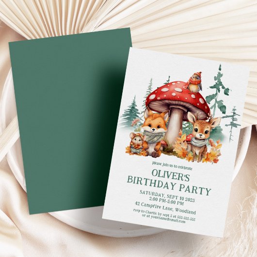 秋の森の動物の誕生日1日 招待状