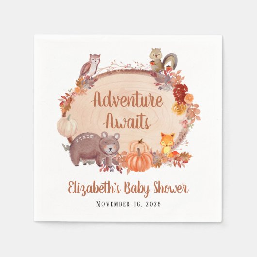 秋の森の動物の赤ちゃんシャワー スタンダードカクテルナプキン (正面)