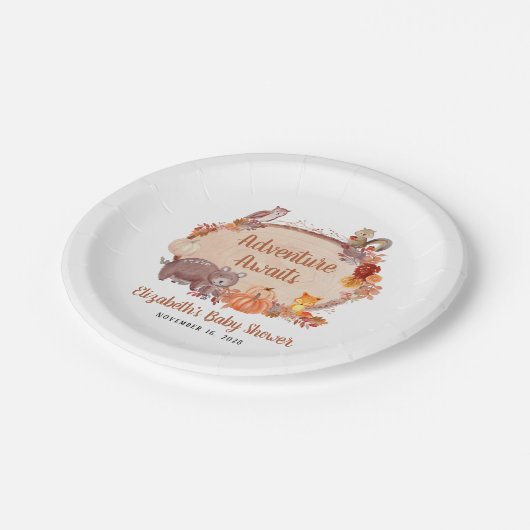 秋の森の動物の赤ちゃんシャワー ペーパープレート (アングル)
