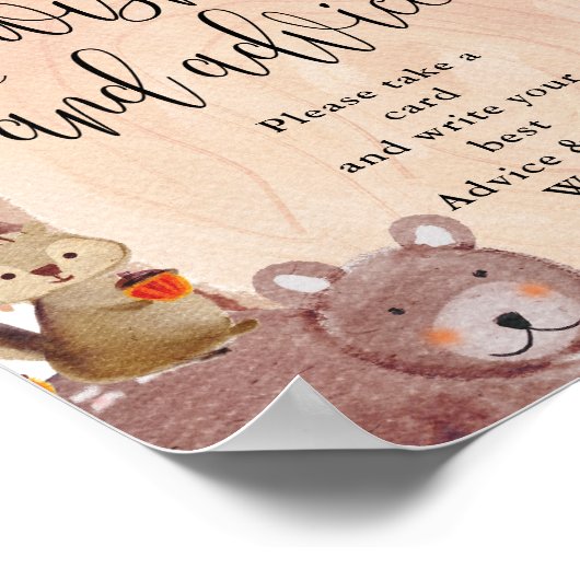 秋の森の動物の願いとアドバイスのサイン ポスター (角)