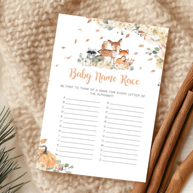 秋の森の動物ベビー命名レースゲーム (Floral Woodland Animals Baby Shower Baby Name Race Game)