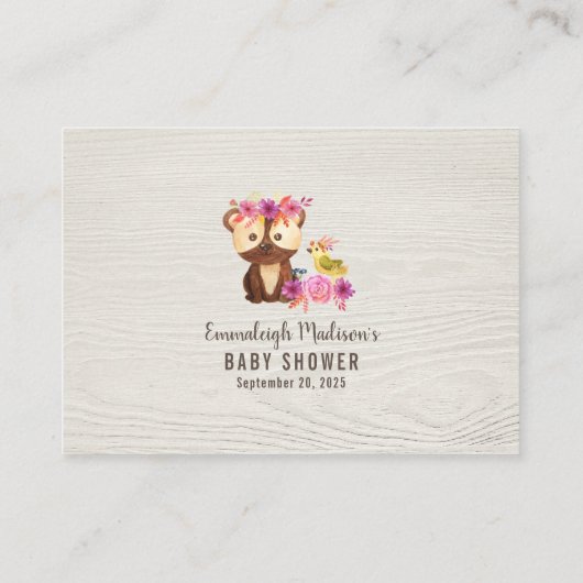 秋の森の動物ママの腹のサイズ赤ちゃんシャワー エンクロージャーカード (裏面)