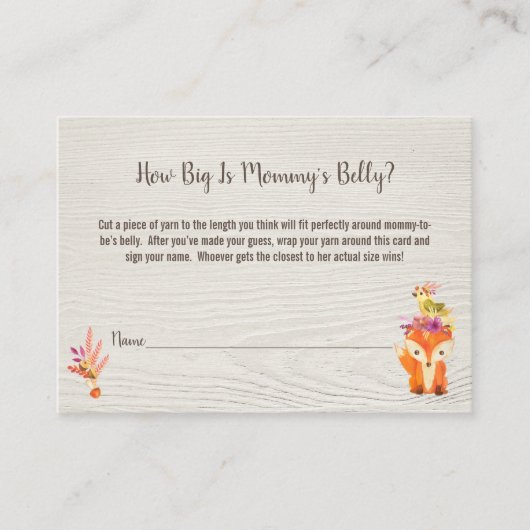 秋の森の動物ママの腹のサイズ赤ちゃんシャワー エンクロージャーカード (正面)