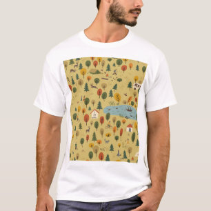 秋の森の動物ヴィンテージ壁紙 Tシャツ