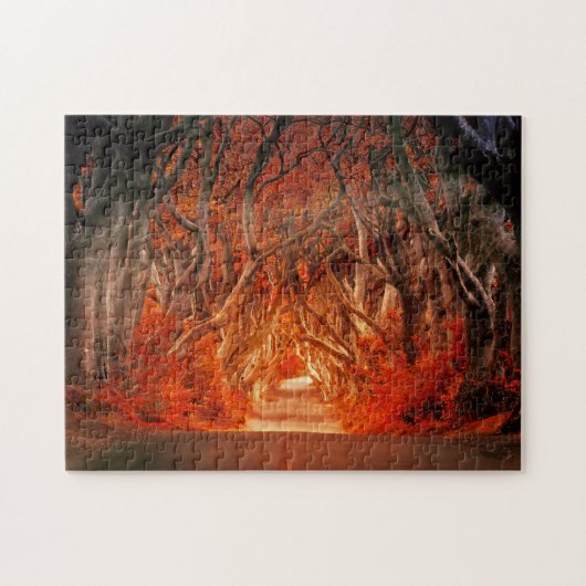 秋の森の太陽の光のファンタジー風景11" x 14" ジグソーパズル (横)