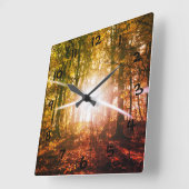 秋の森の太陽 スクエア壁時計 (傾斜)