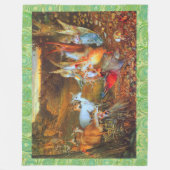 秋の森の妖精やデア、子豚 フリースブランケット (正面)