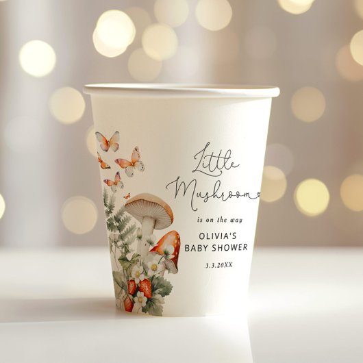 秋の森の小さなキノコの赤ちゃんシャワー 紙コップ