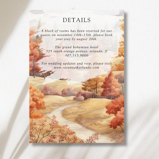 秋の森の小道 落ち葉のウェディング詳細 エンクロージャーカード