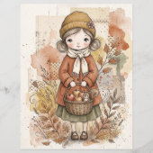 秋の森の少女とバスケットアート 秋の紙 (正面)