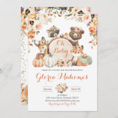 秋の森の少女 オー ベイビー ベイビー シャワー 招待状 (正面/裏面)