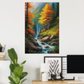 秋の森の急鮮やか流 ポスター (ホームオフィス)