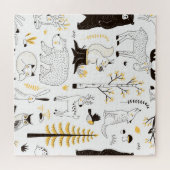 秋の森の木々の葉パターン ジグソーパズル (横)