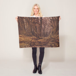 秋の森の木の幹 フリースブランケット