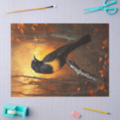 秋の森の枝にとまった鳥 薄葉紙 (クラフト)