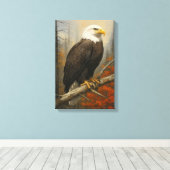 秋の森の枝にハゲのワシ キャンバスプリント (インサイチュ (ウッドフロア))