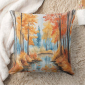 秋の森の水彩画 クッション (ブランケット)