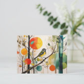 秋の森の水彩鳴鳥 ポストカード (スタンド正面)