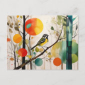 秋の森の水彩鳴鳥 ポストカード (正面)