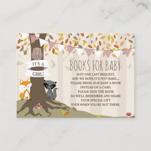 秋の森の生き物ベビーガールブックリクエスト エンクロージャーカード (正面)