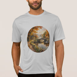 秋の森の石橋の川の日の出 Tシャツ