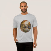 秋の森の石橋の川の日の出 Tシャツ (正面フル)