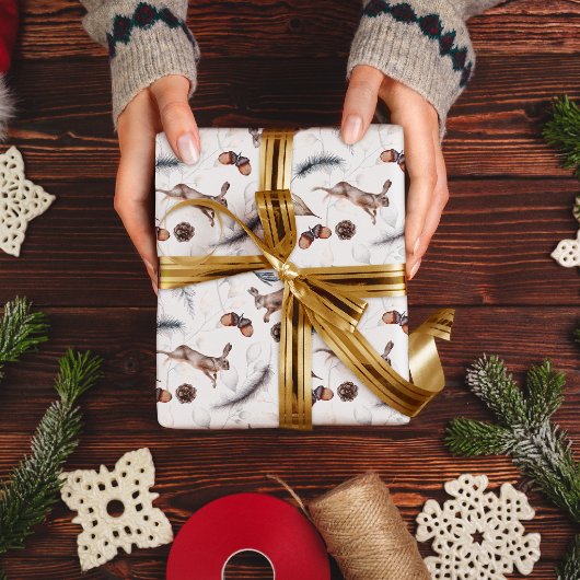 秋の森の美しい動物 ラッピングペーパーシート