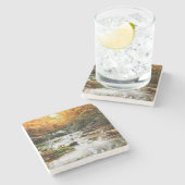 秋の森の美しい滝 ストーンコースター (横)