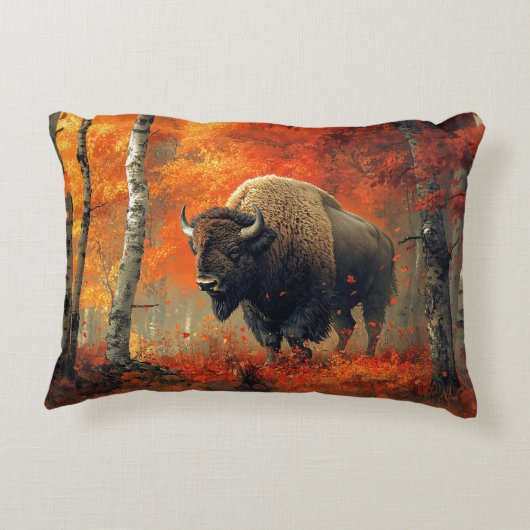 秋の森の芸術作品のバイソン アクセントクッション (裏面)