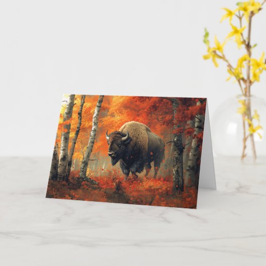 秋の森の芸術作品のバイソン カード (黄色い花)