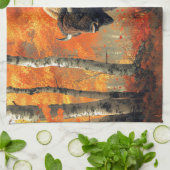 秋の森の芸術作品のバイソン キッチンタオル (折り畳み)