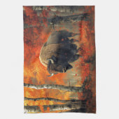 秋の森の芸術作品のバイソン キッチンタオル (縦)