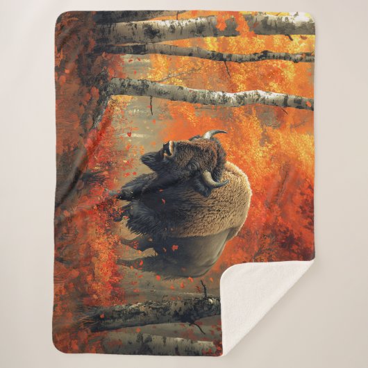 秋の森の芸術作品のバイソン シェルパブランケット (正面)