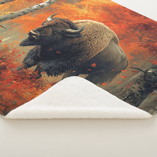 秋の森の芸術作品のバイソン シェルパブランケット (3/4)