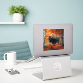 秋の森の芸術作品のバイソン シール (デスク上のノートパソコン)