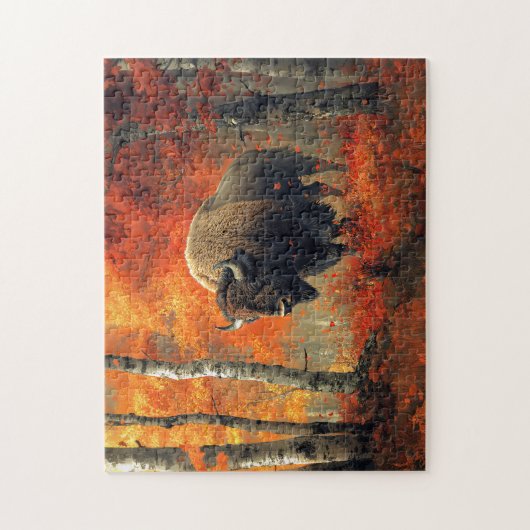 秋の森の芸術作品のバイソン ジグソーパズル (縦)