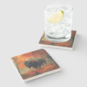 秋の森の芸術作品のバイソン ストーンコースター (横)