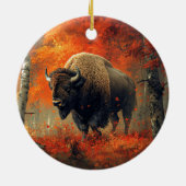 秋の森の芸術作品のバイソン セラミックオーナメント (裏面)