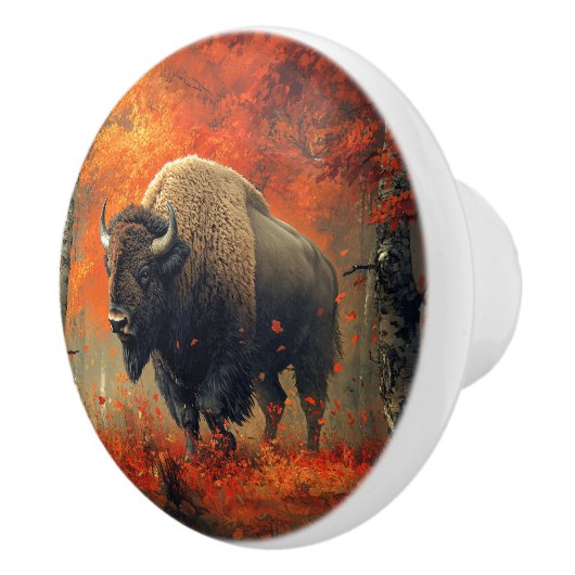 秋の森の芸術作品のバイソン セラミックノブ (右)