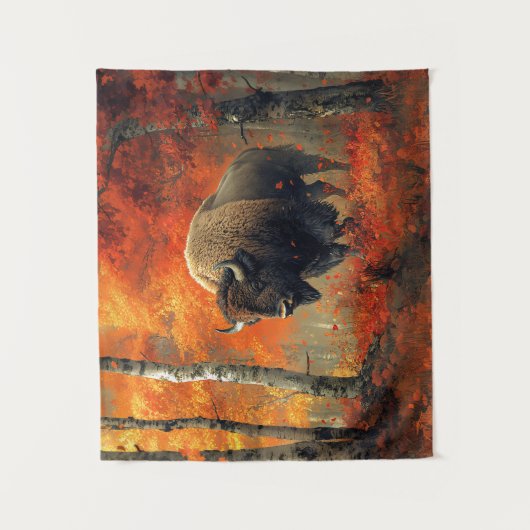 秋の森の芸術作品のバイソン タペストリー (正面)
